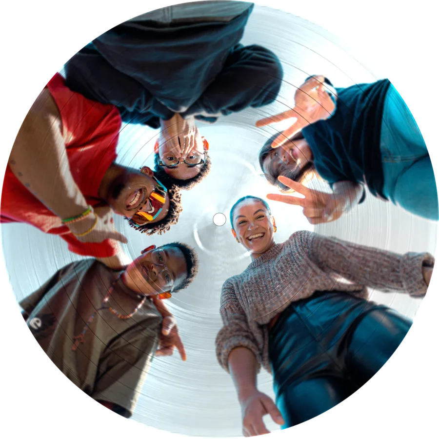 Customer-made picture disc printed with a photo of a group of friends